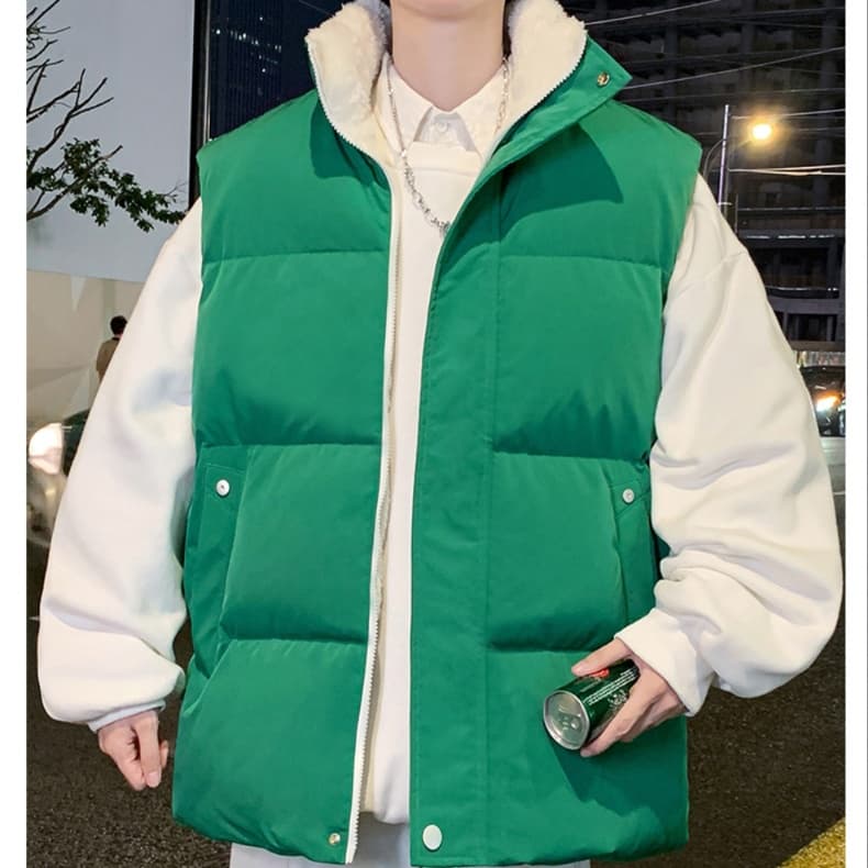 メンズダウン フード付きパーカーレイヤード中綿ベスト