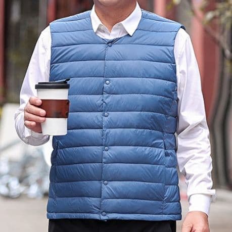 メンズダウン 軽量キルティング襟なしベスト
