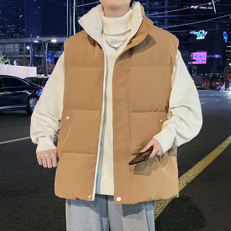 メンズダウン フード付きパーカーレイヤード中綿ベスト
