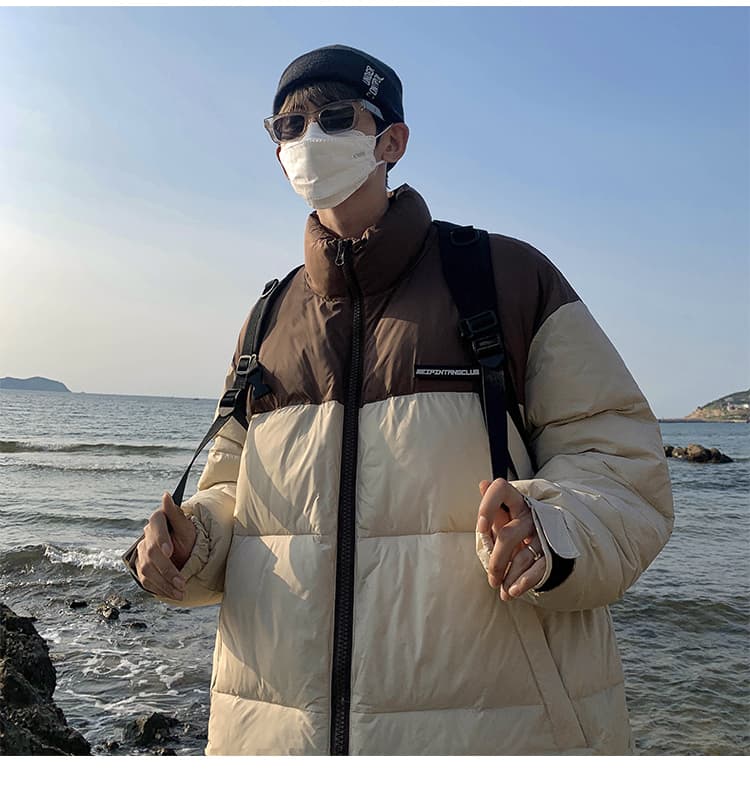 メンズダウン バイカラー切替しふっくらダウンジャケット