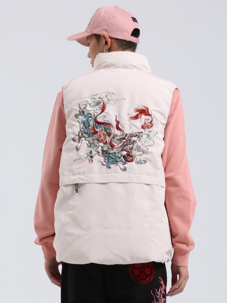 メンズダウン 伝統的な刺繍入り保温ベスト