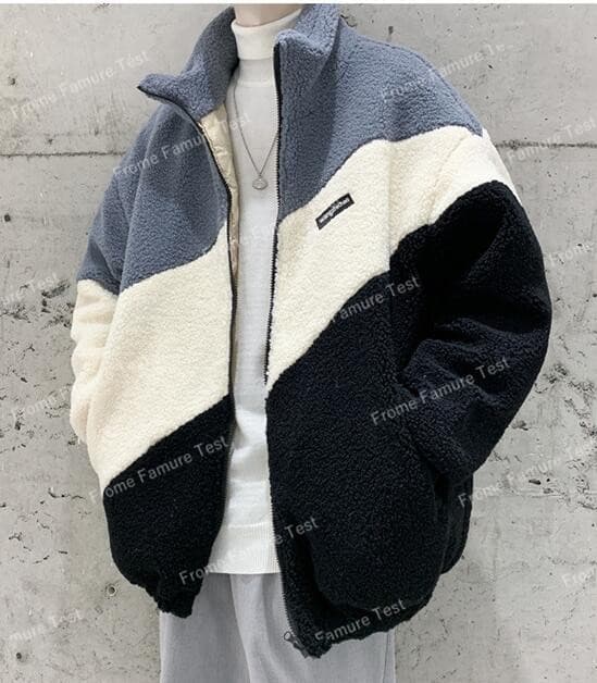 メンズダウン メンズ厚手ボア素材ジャケット 三色配色防寒コート