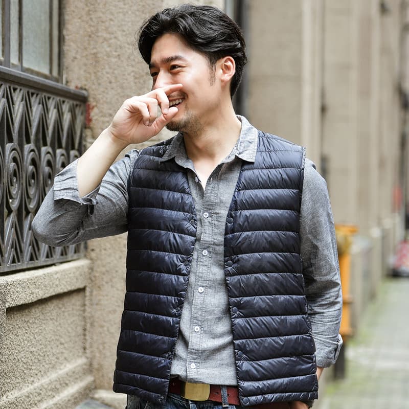 メンズダウン 軽量キルティングベスト 防寒着
