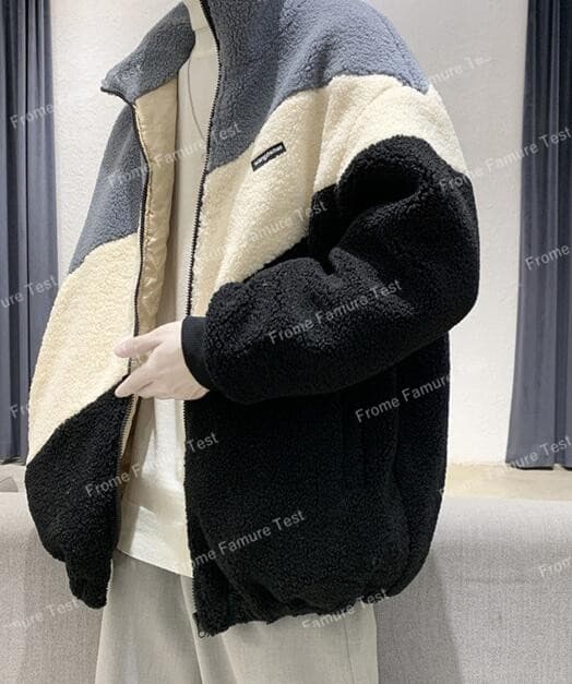 メンズダウン メンズ厚手ボア素材ジャケット 三色配色防寒コート
