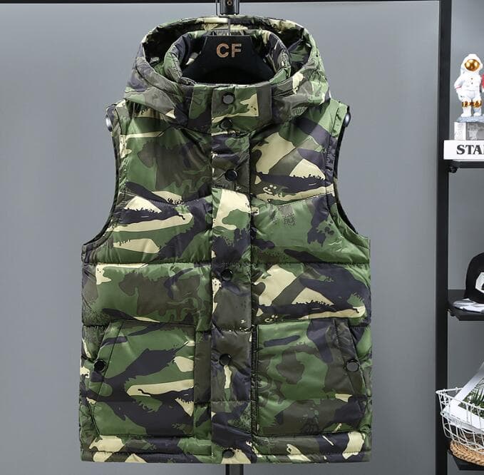 メンズダウン 【2025新作】韓国風スタイル×迷彩柄のメンズダウンベストが登場！