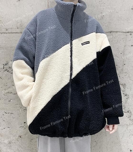 メンズダウン メンズ厚手ボア素材ジャケット 三色配色防寒コート