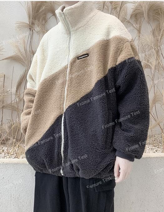 メンズダウン メンズ厚手ボア素材ジャケット 三色配色防寒コート